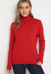Born2be - Czerwony Klasyczny Golf z Wiskozą i Bawełną Lerella. Okazja: do pracy, na co dzień. Typ kołnierza: golf. Kolekcja: plus size. Kolor: czerwony. Materiał: wiskoza, bawełna. Styl: klasyczny #3