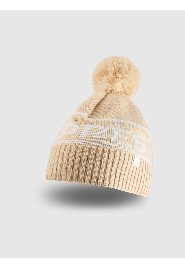 4f - 4F Czapka zimowa z dodatkiem wełny damska - beżowa S. Kolor: beżowy. Materiał: wełna. Sezon: zima. Styl: casual, klasyczny
