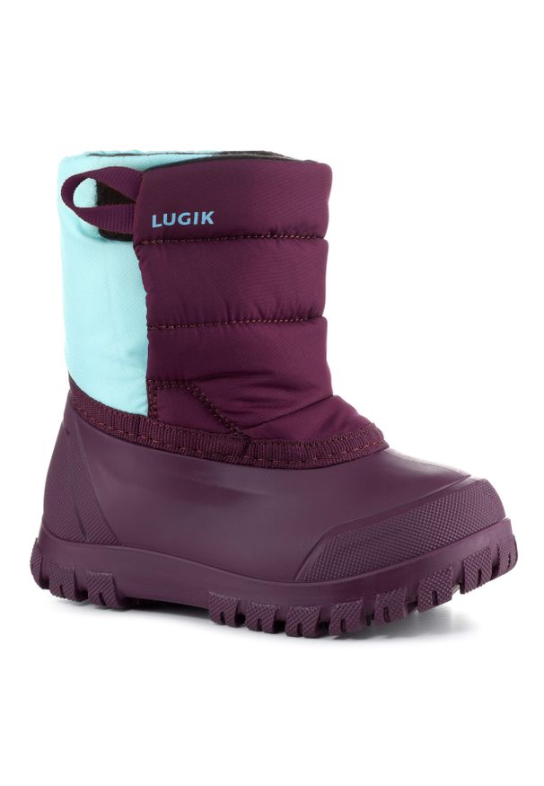 LUGIK - Buty zimowe śniegowce dla dzieci Lugik Warm. Zapięcie: rzepy. Kolor: fioletowy, wielokolorowy, niebieski, turkusowy. Szerokość cholewki: normalna. Wzór: paski. Sezon: zima