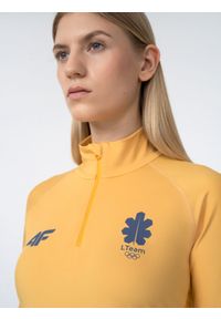4f - Longsleeve treningowy szybkoschnący damski Litwa - Pekin 2022. Kolor: żółty. Materiał: skóra, dzianina. Długość rękawa: długi rękaw. Sezon: zima. Sport: fitness
