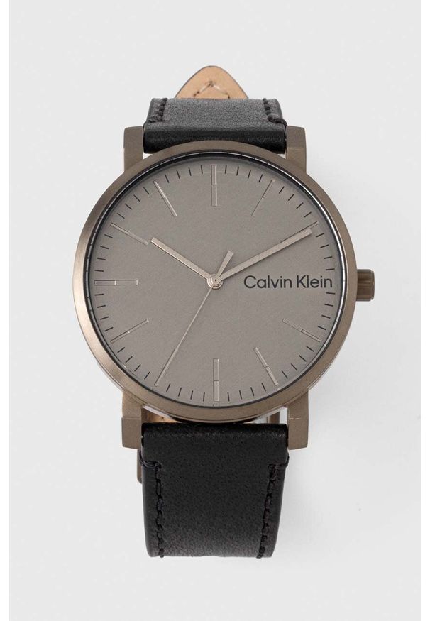 Calvin Klein zegarek męski kolor czarny. Kolor: czarny. Materiał: skóra, materiał