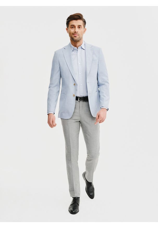 Pako Lorente - PAKO LORENTE – Casualowa marynarka męska w kolorze niebieskim. Okazja: na co dzień. Kolor: niebieski, beżowy. Materiał: poliester, elastan, wiskoza. Wzór: gładki. Sezon: wiosna. Styl: casual