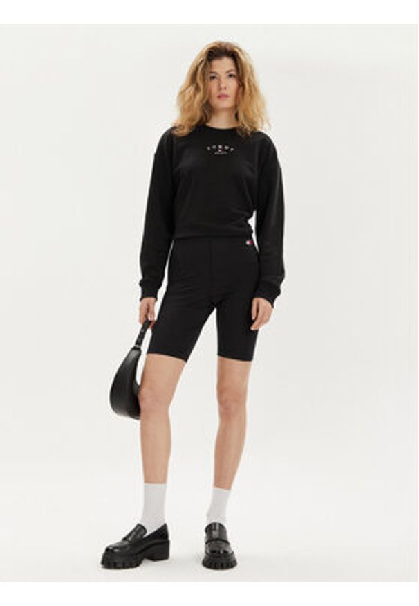 Tommy Jeans Bluza Essential Logo DW0DW18143 Czarny Regular Fit. Kolor: czarny. Materiał: bawełna, syntetyk