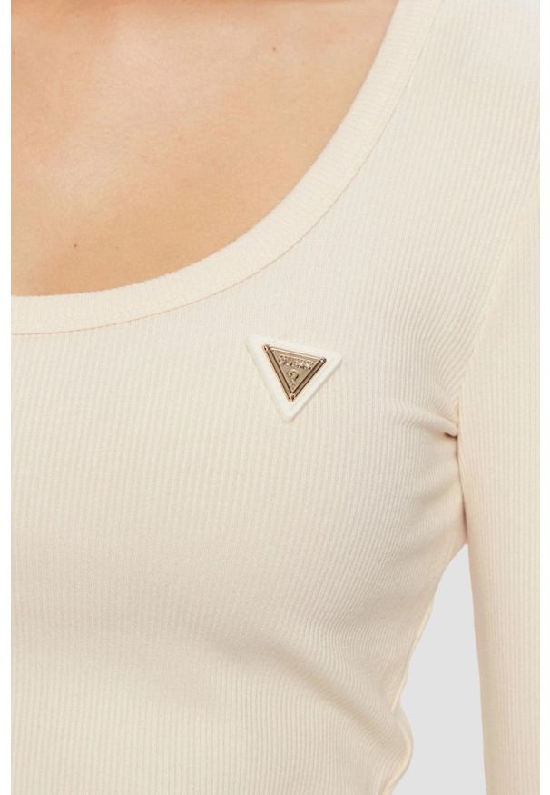 Guess - GUESS Beżowy damski longsleeve Colette, Rozmiar M. Kolor: beżowy. Długość rękawa: długi rękaw