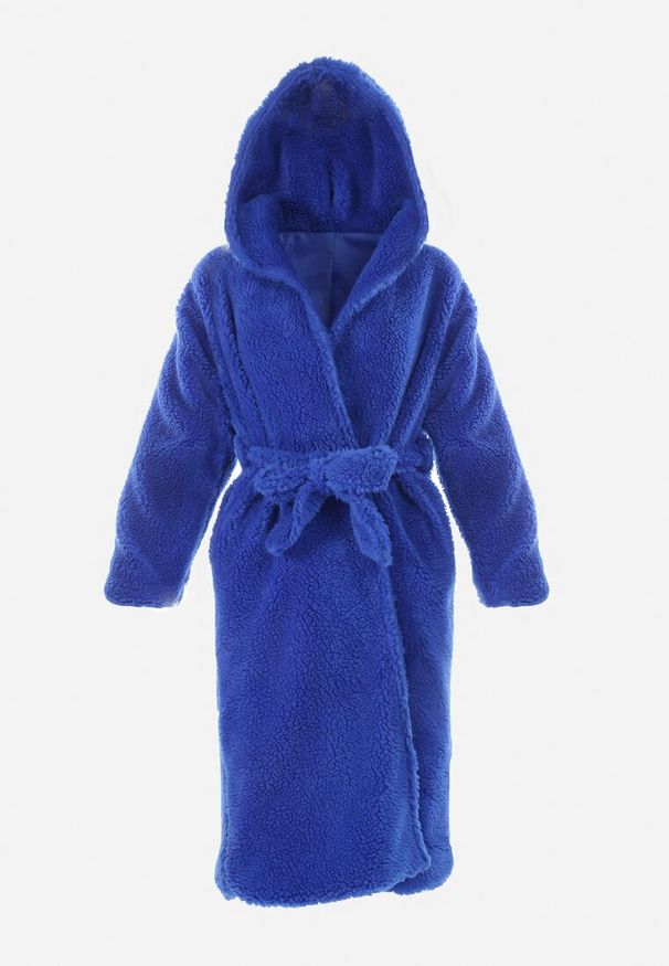 Born2be - Granatowy Futrzany Płaszcz Wiązany w Pasie Jelave. Kolor: niebieski. Materiał: futro. Sezon: jesień, zima