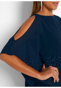 bonprix - Sukienka ołówkowa z połyskującymi kamieniami. Kolor: niebieski. Wzór: aplikacja. Typ sukienki: ołówkowe. Styl: elegancki