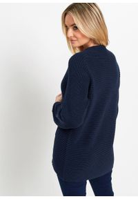 Sweter rozpinany bonprix ciemnoniebieski. Kolor: niebieski. Materiał: materiał, bawełna, akryl. Styl: klasyczny #5