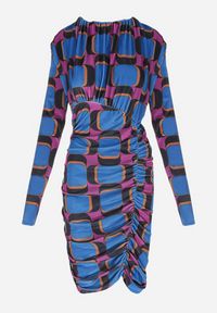 Born2be - Niebieska Sukienka z Drapowaniem w Geometryczny Wzór Kalma. Kolor: niebieski. Wzór: geometria. Długość: mini #4