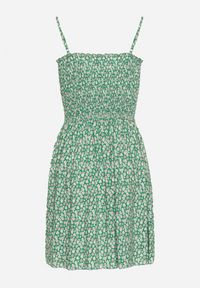 Born2be - Zielona Bawełniana Sukienka na Regulowanych Ramiączkach z Elastycznym Dekoltem Risetta. Kolor: zielony. Materiał: bawełna. Długość rękawa: na ramiączkach. Wzór: kwiaty. Sezon: wiosna, lato #4