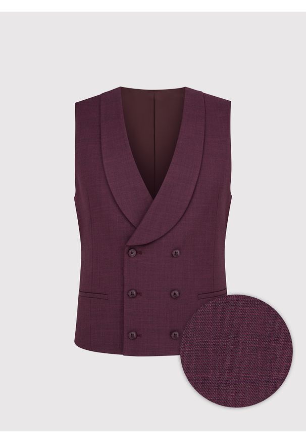 Pako Lorente - PAKO LORENTE – Bordowa dwurzędowa kamizelka męska. Okazja: na ślub cywilny, na wesele. Kolor: czerwony. Styl: elegancki, młodzieżowy