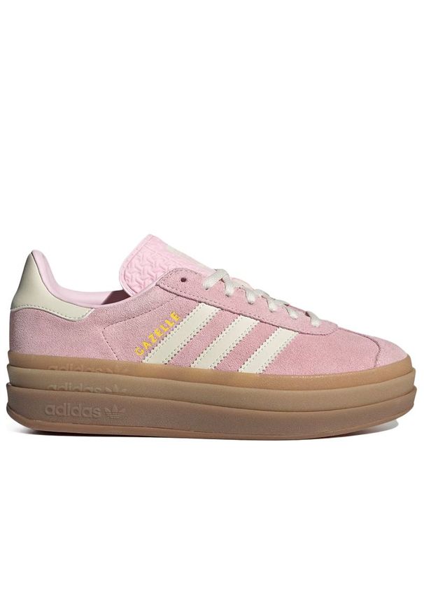 Adidas - Buty damskie adidas Originals Gazelle Bold JQ7777 - różowe. Okazja: na co dzień. Zapięcie: pasek. Kolor: różowy. Materiał: guma, skóra, syntetyk, zamsz. Szerokość cholewki: normalna. Wzór: aplikacja, paski. Obcas: na platformie. Model: Adidas Gazelle