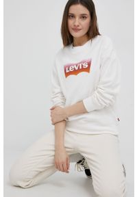 Levi's® - Levi's bluza damska kolor biały z nadrukiem. Okazja: na spotkanie biznesowe, na co dzień. Kolor: biały. Wzór: nadruk. Styl: casual, biznesowy