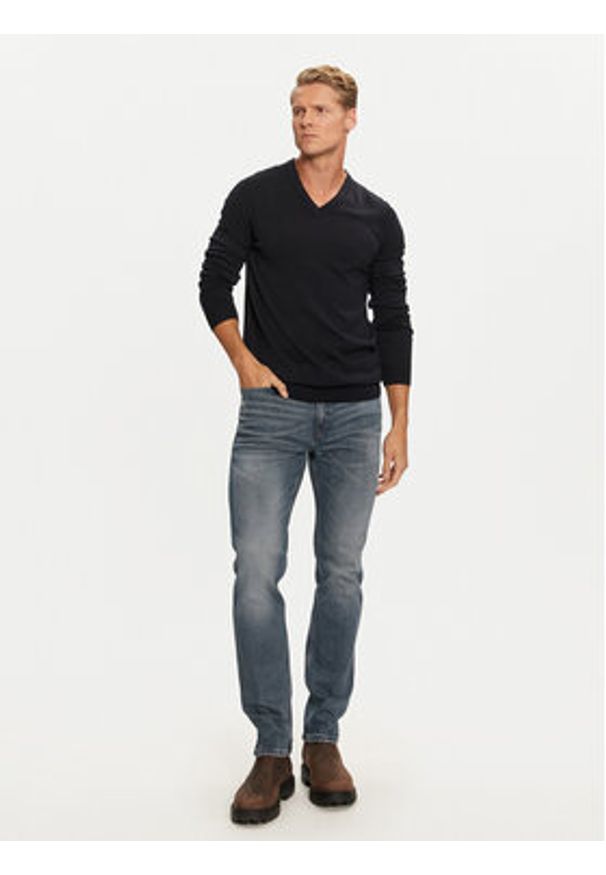 Hugo Sweter San Vredo-M 50474172 Granatowy Slim Fit. Kolor: niebieski. Materiał: wełna