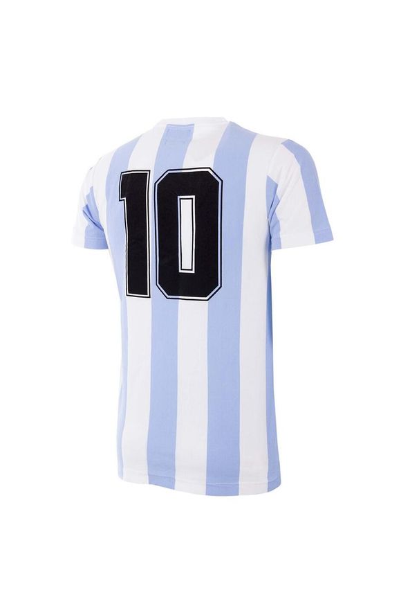 COPA FOOTBALL - Argentyna koszulka z dekoltem w serek z 1982 roku. Typ kołnierza: dekolt w serek. Kolor: biały. Sport: piłka nożna