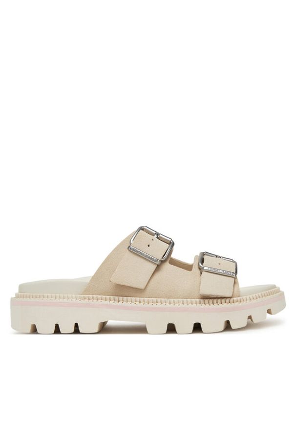 Tommy Jeans Klapki Double Strap Sandal Suede EN0EN02797 Écru. Materiał: zamsz, skóra