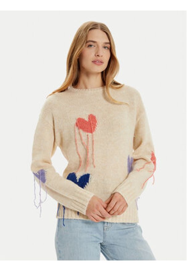 Frieda & Freddies Sweter 3366 Beżowy Regular Fit. Kolor: beżowy. Materiał: syntetyk