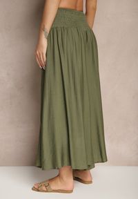 Renee - Ciemnozielone Spodnie o Szerokim Kroju Kuloty High Waist o Długości 7/8 Ulanova. Okazja: na co dzień. Stan: podwyższony. Kolor: zielony. Długość: długie. Styl: casual, elegancki