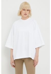 Samsoe & Samsoe - Samsoe Samsoe t-shirt bawełniany kolor biały. Kolor: biały. Materiał: bawełna. Długość rękawa: raglanowy rękaw. Wzór: gładki