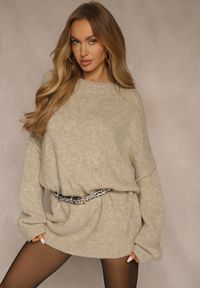 Renee - Beżowy Sweter Oversize z Wełną i Wiskozą Fedolina. Okazja: na co dzień. Kolor: beżowy. Materiał: wełna, wiskoza. Styl: casual #2
