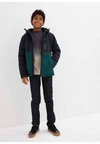 bonprix - Wodoodporna kurtka zimowa z kapturem i blokami kolorów. Typ kołnierza: kaptur. Kolor: zielony. Sezon: zima #3