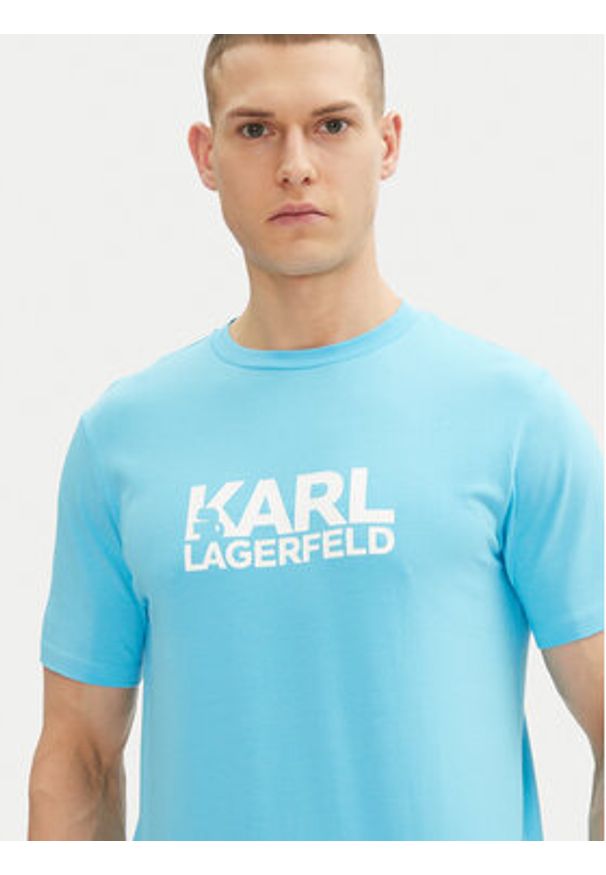 Karl Lagerfeld - KARL LAGERFELD T-Shirt 755087 552235 Błękitny Regular Fit. Typ kołnierza: dekolt w karo. Kolor: niebieski. Materiał: bawełna