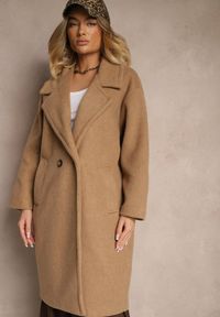 Renee - Brązowy Dwurzędowy Płaszcz Oversize z Wełną Spolete. Kolor: brązowy. Materiał: wełna. Styl: elegancki