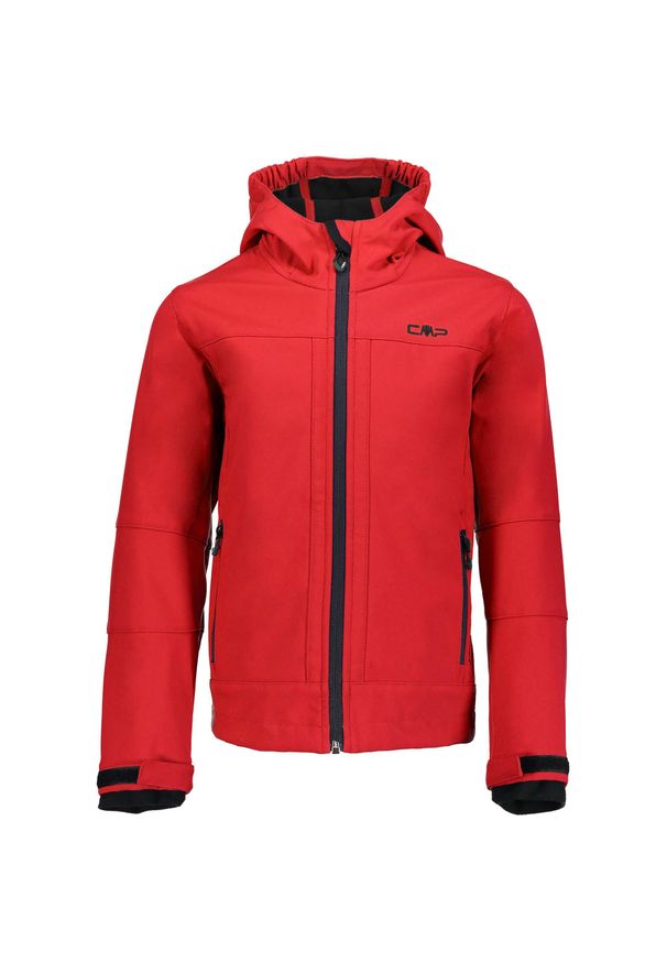 Kurtka z kapturem dla dziecka CMP. Typ kołnierza: kaptur. Kolor: czerwony, wielokolorowy, czarny. Materiał: softshell. Styl: sportowy