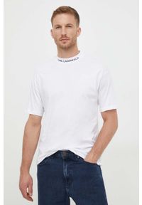 Karl Lagerfeld t-shirt bawełniany kolor biały z nadrukiem. Kolor: biały. Materiał: bawełna. Wzór: nadruk. Styl: klasyczny #5