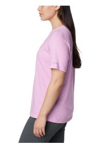 columbia - Koszulka damska Columbia Bluebird Day Relaxed Crew Neck z krótkim rękawem. Kolor: różowy. Materiał: jedwab, poliester, bawełna, jersey. Długość rękawa: krótki rękaw. Długość: krótkie. Wzór: nadruk
