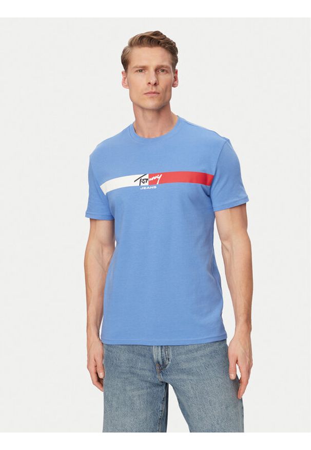 Tommy Jeans T-Shirt DM0DM22539 Niebieski Regular Fit. Kolor: niebieski. Materiał: bawełna
