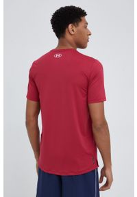 Under Armour t-shirt treningowy Rush Energy kolor bordowy gładki 1366138-001. Kolor: czerwony. Materiał: skóra, dzianina, materiał. Wzór: gładki, nadruk #5