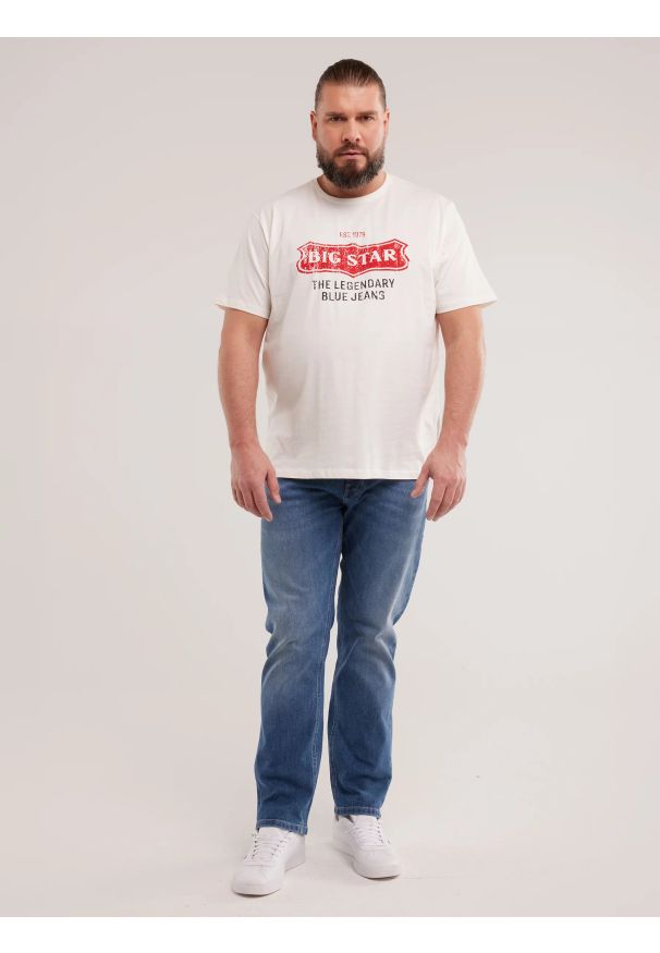 Big-Star - Koszulka męska z nadrukiem biała Millaner 101. Kolor: biały. Materiał: skóra, dzianina, bawełna, jeans. Wzór: nadruk. Styl: klasyczny