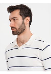 Ombre Clothing - Męski longsleeve polo w poziome paski z wiskozą – biało-granatowy V2 OM-POLS-0146 - XXL. Okazja: do pracy, na co dzień. Typ kołnierza: polo. Kolor: biały. Materiał: wiskoza. Długość rękawa: długi rękaw. Długość: długie. Wzór: paski. Styl: elegancki, casual #9