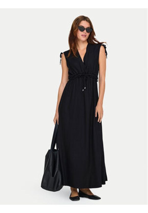 only - ONLY Sukienka letnia Goa 15363694 Czarny Regular Fit. Kolor: czarny. Materiał: wiskoza, len. Sezon: lato