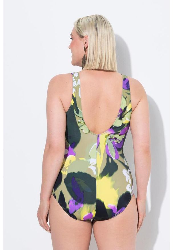 ULLA POPKEN - Damski Strój kąpielowy kwiaty miękkie miseczki dekolt w serek z recyklingu. Kolekcja: plus size. Kolor: zielony. Materiał: poliester, elastan, poliamid, materiał. Wzór: kwiaty