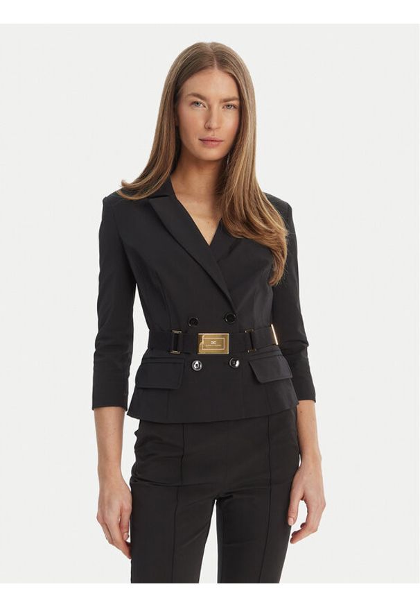Elisabetta Franchi Marynarka GI-224-61E2-V590 Czarny Regular Fit. Kolor: czarny. Materiał: syntetyk