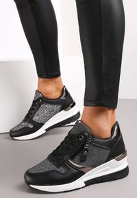 Renee - Czarne Sneakersy na Koturnie z Ozdobnym Zamkiem i Metalicznymi Wstawkami Jaylynn. Zapięcie: zamek. Kolor: czarny. Sezon: wiosna, jesień. Obcas: na koturnie #2