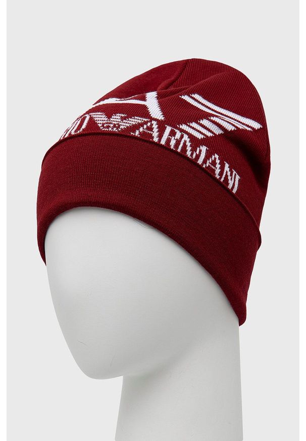 EA7 Emporio Armani Czapka kolor czerwony z cienkiej dzianiny. Kolor: czerwony. Materiał: dzianina