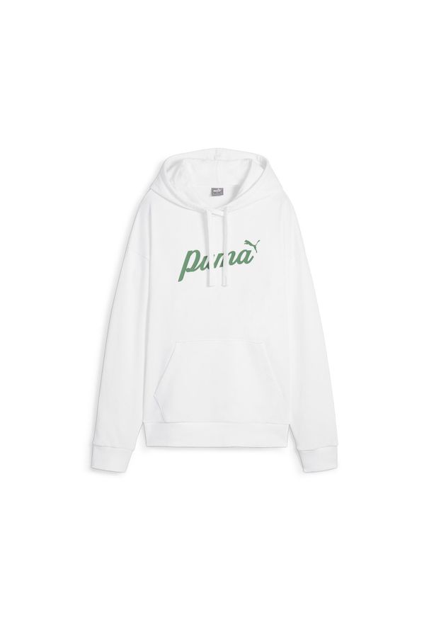 Bluza z kapturem Puma Ess Script, Kobiety. Typ kołnierza: kaptur. Kolor: biały. Materiał: materiał, polar, bawełna. Sezon: zima