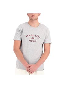 Koszulka New Balance MT31907AG - szara. Kolor: szary. Materiał: bawełna, poliester. Długość rękawa: krótki rękaw. Długość: krótkie