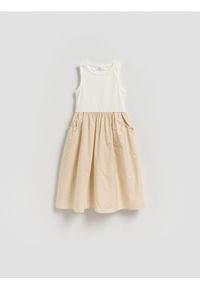 Reserved - Bawełniana sukienka - beżowy. Kolor: beżowy. Materiał: bawełna