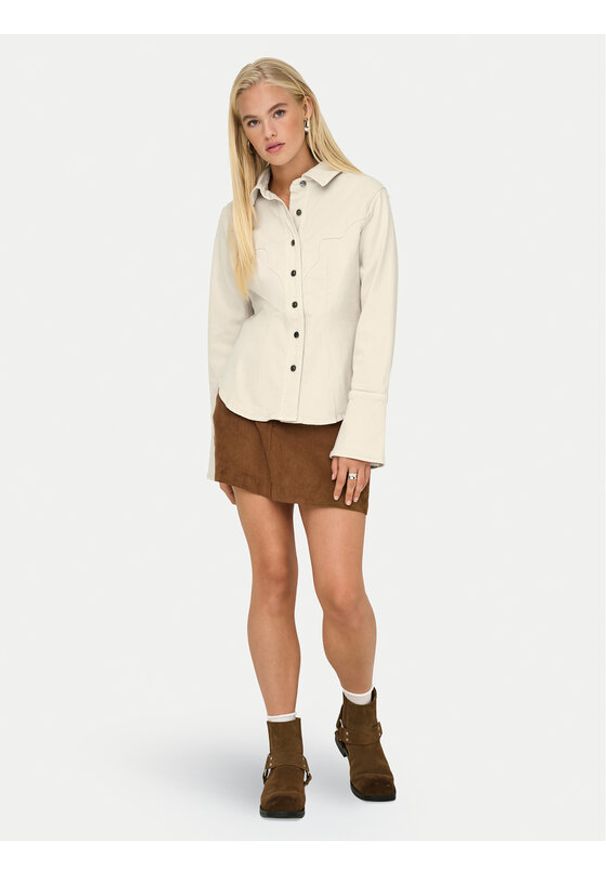 only - ONLY Koszula jeansowa Perla 15359156 Beżowy Slim Fit. Kolor: beżowy. Materiał: bawełna