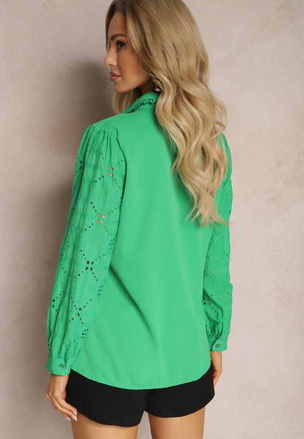 Renee - Zielona Koszula w Stylu Boho z Ozdobnym Haftem Anvia. Kolor: zielony. Wzór: haft. Styl: boho