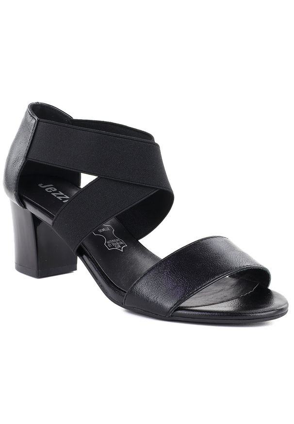 Sandały damskie z paskami na słupku czarne Jezzi RMR1954-27. Zapięcie: pasek. Kolor: czarny. Materiał: skóra ekologiczna. Obcas: na słupku. Styl: elegancki