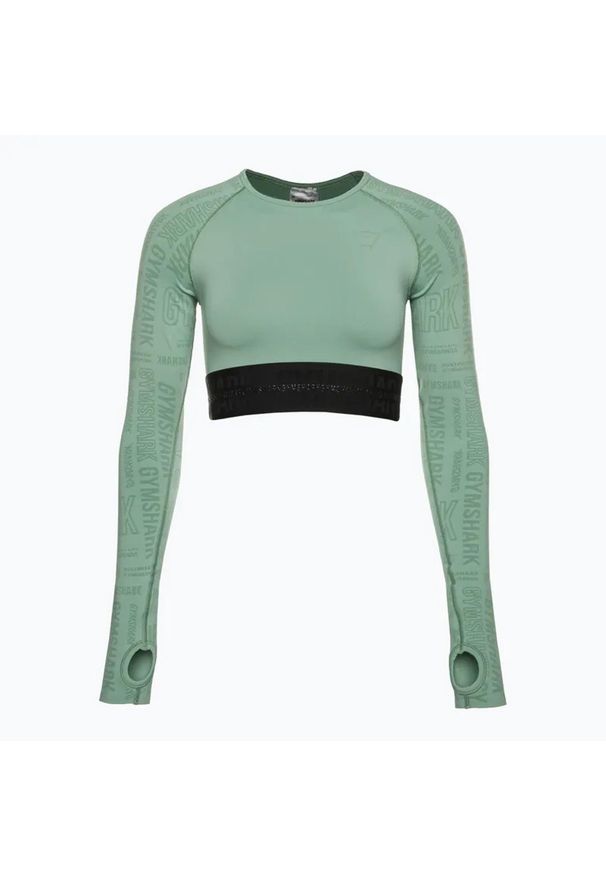 GYMSHARK - Top treningowy longsleeve damski Gymshark Vision Crop Top. Kolor: zielony. Długość rękawa: długi rękaw. Sport: fitness
