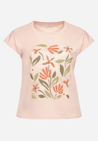 Born2be - Różowy Bawełniany T-shirt z Nadrukiem z Kwiatami Setalisa. Okazja: na co dzień. Kolekcja: plus size. Kolor: różowy. Materiał: bawełna. Wzór: kwiaty, nadruk. Styl: klasyczny, casual, elegancki #7