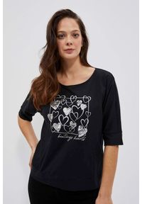 MOODO - T-shirt z nadrukiem serc czarny. Kolor: czarny. Materiał: bawełna. Wzór: nadruk