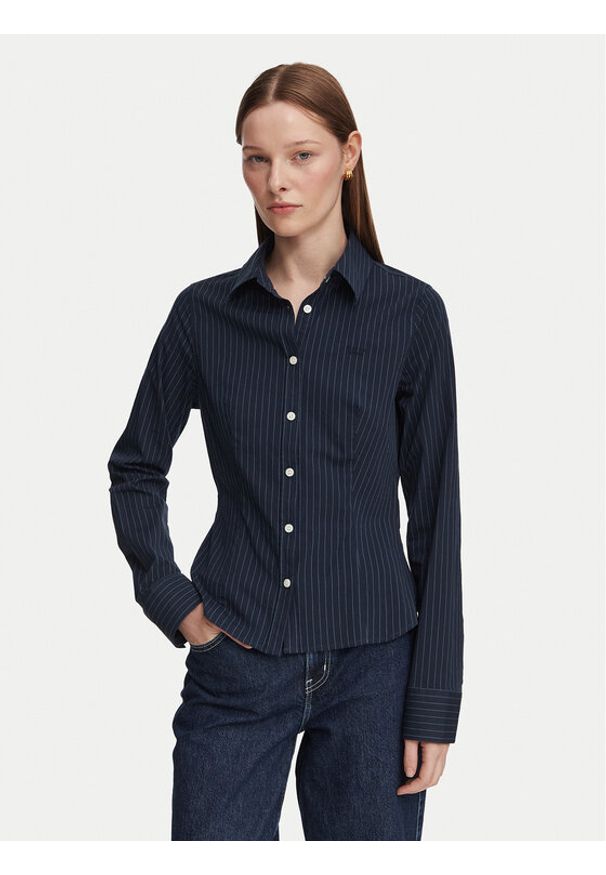 Guess Jeans Koszula W6YH11 W2835 Granatowy Slim Fit. Kolor: niebieski. Materiał: bawełna
