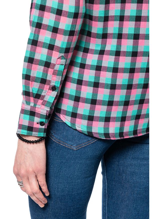 Wrangler - WRANGLER LS WESTERN SHIRT DAMSKA KOSZULA W KRATĘ DŁUGI RĘKAW BLACK W5Z1OR100 112130363. Długość rękawa: długi rękaw. Długość: długie