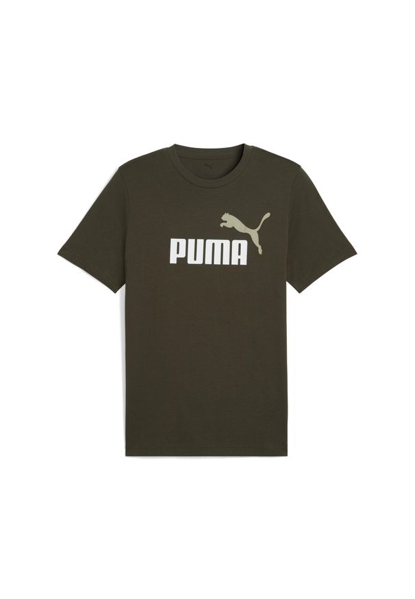 Puma - Męska koszulka Essentials z dwukolorowym logo No. 1 PUMA Dark Olive Green. Kolor: zielony. Materiał: guma. Wzór: nadruk. Sport: fitness